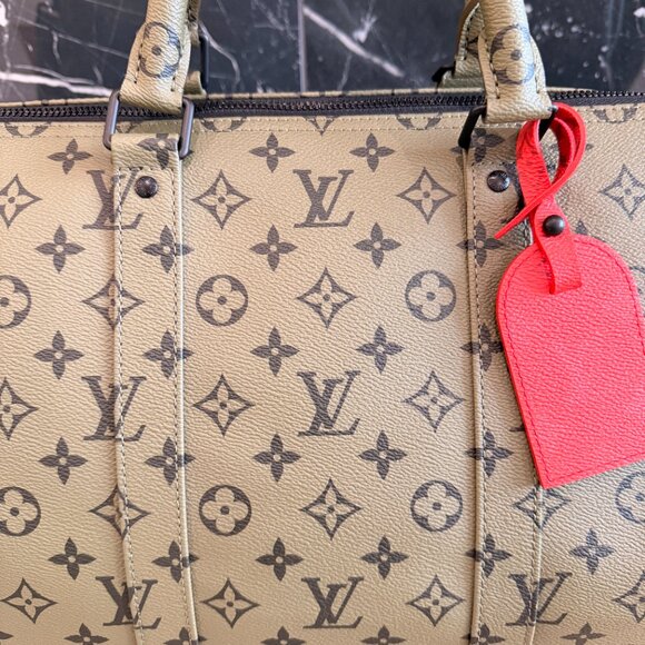New Louis Vuitton Keepall Bandouliere 55 Khaki Green/Vermillion Red M23963 - Picture 5 of 16